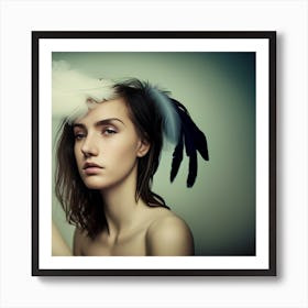 Portrait Of A Woman With Feathers Art Print