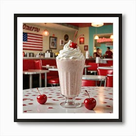 American Milkshake Generate An Image Of A Classic American Milkshake With Whipped Cream And A Cherry 153955309 Art Print