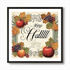 Calligraphic Lettering Of Happy Fall Season In Vintage Typography That Nutures A Decorative And F (6) Art Print