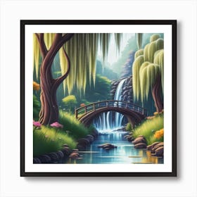 River Surrounded By Willow Trees More Trees 7 Art Print