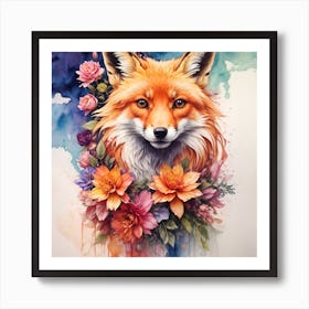 Fox With Flowers Art Print
