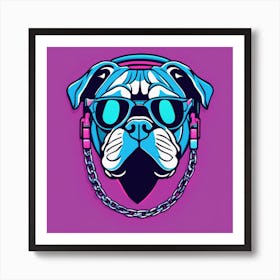 Bulldog With Headphones Art Print