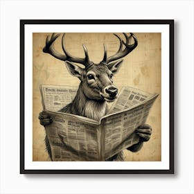 Deer Reading Newspaper 2 Art Print