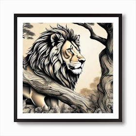 Lion In The Forest 32 Art Print