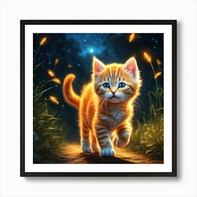 Orange Kitten At Night Art Print