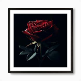 Red Rose On Black Background Art Print