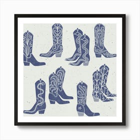 Cowboy Boots Lino Block Print Art Print