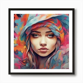 Colorful Girl In Hat Art Print