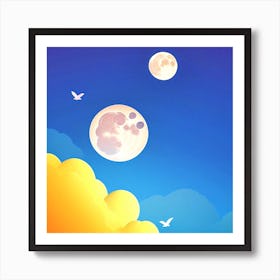 Moon And Birds In The Sky Art Print