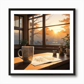 Table With A Cup Of Coffee Art Print