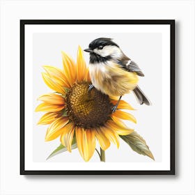 Chickadee On Sunflower 1 Art Print