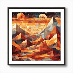 Mountains Cubism Style Art Print