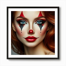 Beautiful Woman With Clown Makeup Art Print