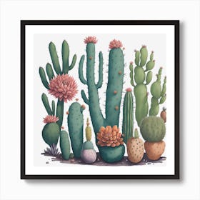 Watercolor Cactus 1 Art Print
