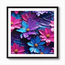 Blue And Purple Flowers Art Print