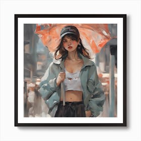 Girl With Umbrella Art Print