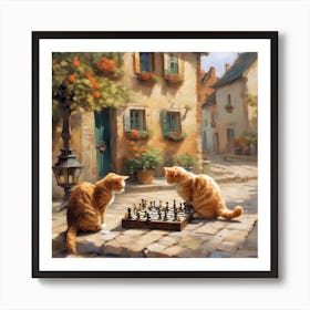 Two Cats Playing Chess Art Print