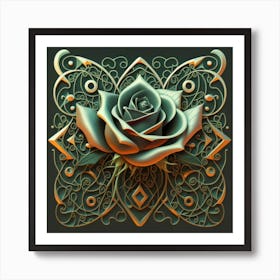 Stylized and intricate geometric black rose 9 Art Print