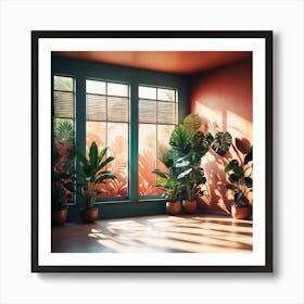 Warm Colors Room with Potted Plants Art Print