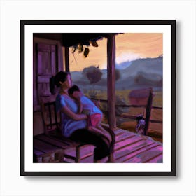 Mother And Child Sitting On Porch Art Print
