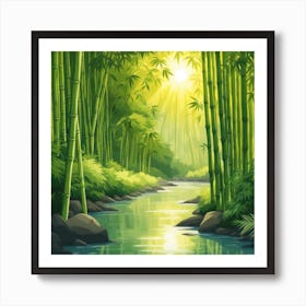 A Stream In A Bamboo Forest At Sun Rise Square Composition 239 Art Print