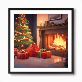 Christmas Presents In Front Of Fireplace 16 Art Print