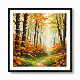 Forest In Autumn In Minimalist Style Square Composition 287 Art Print