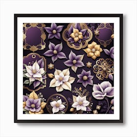 Purple And Gold Flowers Art Print