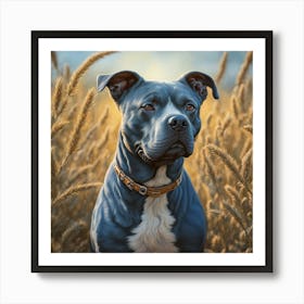 American Blue Staffy Gazing Thoughtfully Set Against A Backdrop Of A Sunlit Field Art Print