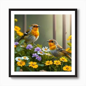 Birds In The Garden 1 Art Print