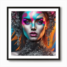 Beautiful Woman With Colorful Makeup Art Print