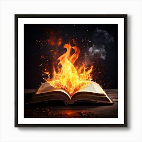 Book On Fire, An Open Book With A Bright Flame Rising From It Symbolizing The Enlightening Power Of Knowledge 2 Art Print