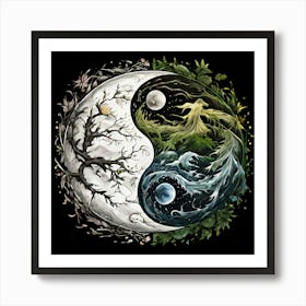 Yin Yang, Yin And Yang Symbol With Natural Elements Representing Balance And Harmony 2 Art Print