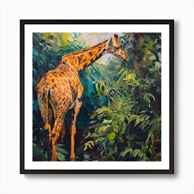 Giraffe In The Leaves Oil Painting Inspired 2 Art Print