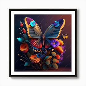 Butterfly With Flowers Art Print