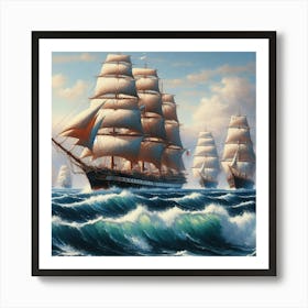 Tall Ships In Rough Seas Art Print