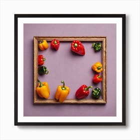 Colorful Peppers In A Wooden Frame Art Print