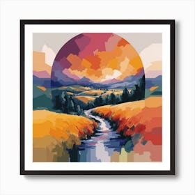 The wide, multi-colored array has circular shapes that create a picturesque landscape 12 Art Print