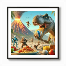 Dinosaurs At The Table Art Print