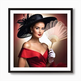 Victorian Woman With Hat And Fan Art Print