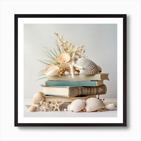 Seashells On Books Art Print
