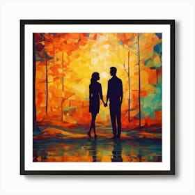 Sunset Couple In The Forest Art Print