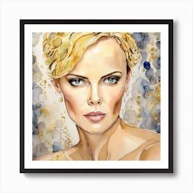 Watercolored Charlize Theron Affiche