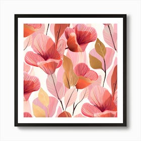 Pink Flowers Seamless Pattern Art Print