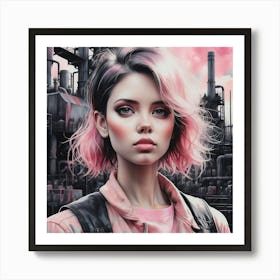 Pink Girl With Pink Hair Art Print