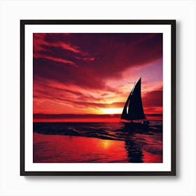 Sailboat At Sunset 35 Art Print