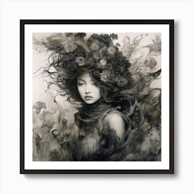 Forest Witch Ink Painting Art Print