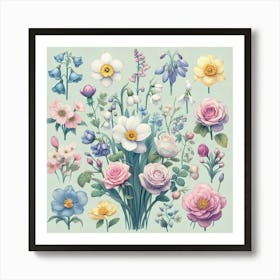 Birth flowers family bouquet 21 Art Print