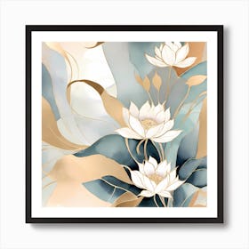 Aquarelle Lotus Flowers Art Print