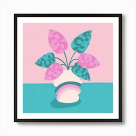 Pink And Blue Flowers In A Vase Art Print